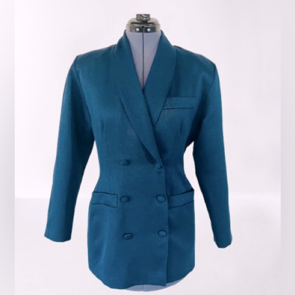 Vintage 90s Statement Blazer Dark Blue Double Breasted Exaggerated Sculptural M